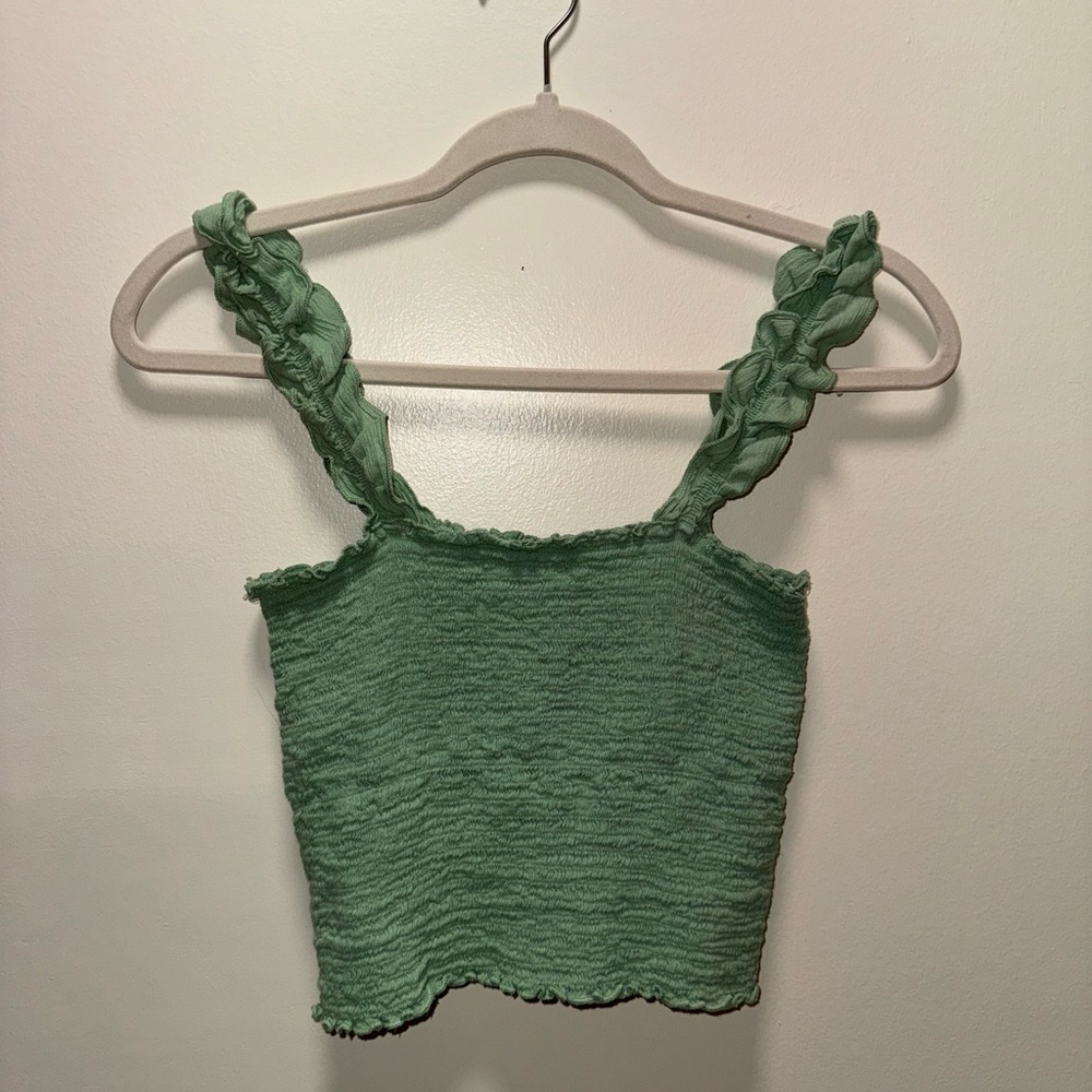 Aerie Jungle Thrills Green Smocked Crop Tank Lettuce Trim - Picture 1 of 6